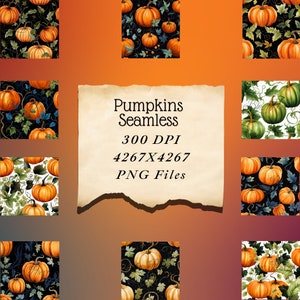 Pumpkin Halloween Fall Autumn Seamless Digital Wallpaper Watercolor Fall Designs  Printable Pages Scrapbook Card Making Journaling