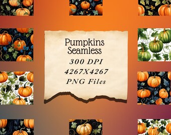 Pumpkin Halloween Fall Autumn Seamless Digital Wallpaper Watercolor Fall Designs  Printable Pages Scrapbook Card Making Journaling