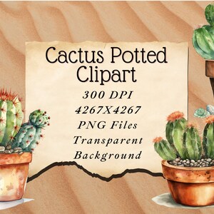 Cactus PNG Clipart 4 images Watercolor Sublimation File Card Making Journaling Scrapbooking