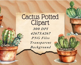 Cactus PNG Clipart 4 images Watercolor Sublimation File Card Making Journaling Scrapbooking