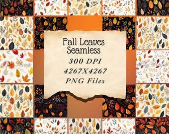 Fall Leaves Scrapbook Digital Printable Pages Card Making Journaling and Wallpaper Watercolor Seamless Designs 4267x4267 pixels 300 dpi