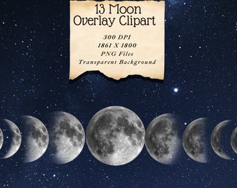 Moon Phases Overlay PNG 13 files moons Transparent photoshop