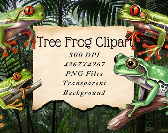 Tree Frog PNG Clipart 4 images Sublimation File Card Making Journaling Scrapbooking