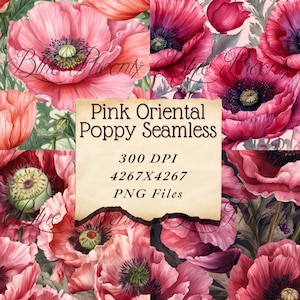 Pink Oriental Poppy Scrapbook Digital Printable Pages Digital Paper Floral Paper Card Making Journaling Poppy Wallpaper PNG memory book