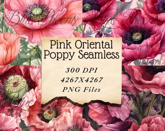 Pink Oriental Poppy Scrapbook Digital Printable Pages Digital Paper Floral Paper Card Making Journaling Poppy Wallpaper PNG memory book