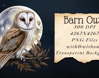 Barn Owl PNG Sublimation Clipart Transparent background and Non-Transparent Background Scrapbooking Journaling Card making 2 files