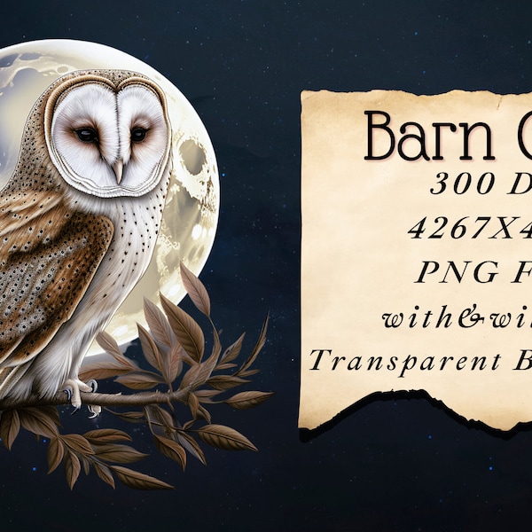 Barn Owl PNG Sublimation Clipart Transparent background and Non-Transparent Background Scrapbooking Journaling Card making 2 files