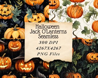 Halloween Jack O'Lantern Pumpkin Seamless Digital Wallpaper & Scrapbook Digital Printable Pages Card Making Journaling Wallpaper PNG