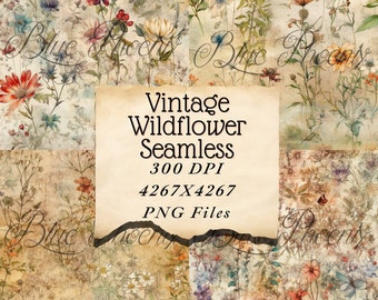 Wildflower Vintage Scrapbook Digital Printable Pages Digital Paper Vintage Wildflower Floral Paper Card Making Journaling Wallpaper