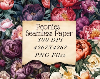 Peonies Peony Seamless Wallpaper Scrapbook Digital Printable Page Digital Paper Card Making Journaling PNG memory book Watercolor Background