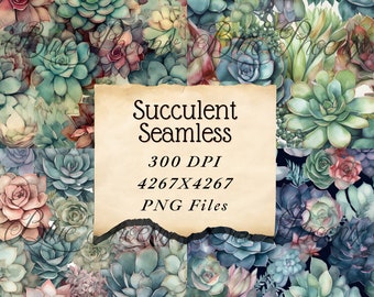 Succulent Scrapbook Digital Printable Pages Digital Paper seamless Paper Card Making Journaling Background Wallpaper PNG memory book
