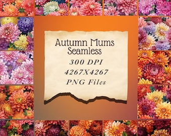 Autumn Mums Seamless Digital Wallpaper & Printables - Fall Scrapbooking Card Making and More PNG digital files 4267x4267 pixels 300 dpi