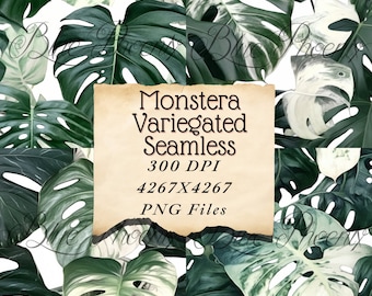 Monstera Variegated Seamless Wallpaper Scrapbook Digital Printable Page Paper Card Making Journaling PNG memory book Watercolor Background