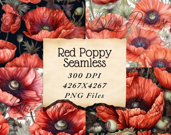 Red Poppy Scrapbook Digital Printable Pages Digital Floral Paper Card Making Journaling Wallpaper PNG memory book Watercolor