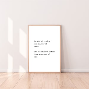 jack of all trades poster, Inspirational Quotes, Quotes Art, Quotes Poster, Aesthetic Wall Decor, Printable Wall Art, DIGITAL PRINT