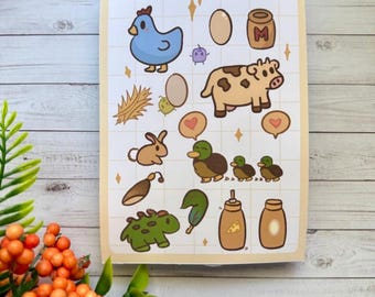 Stardew Valley Inspired Sticker Sheet || Kawaii sticker || Junimos || Cozy Gamer Sticker || Gamind Decal for Journals, Notebooks,and Planner