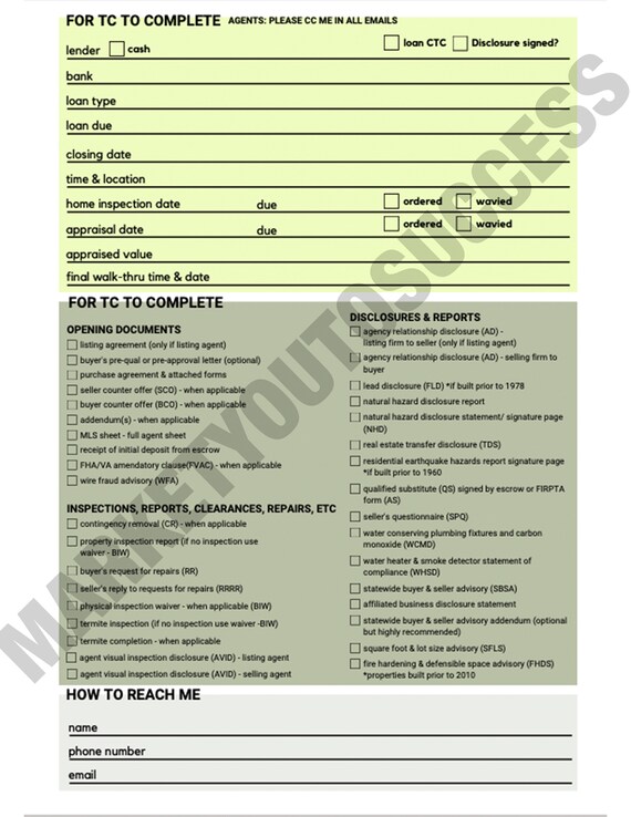 Transaction Coordinator Checklist Canva Template Real - Etsy