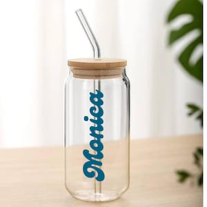Personalized Glass Tumbler, Valentine gift, 16oz Glass Iced Coffee Cup with Lid and Straw, Bridesmaid Peronalized Gift Cup, Beer Can Glass