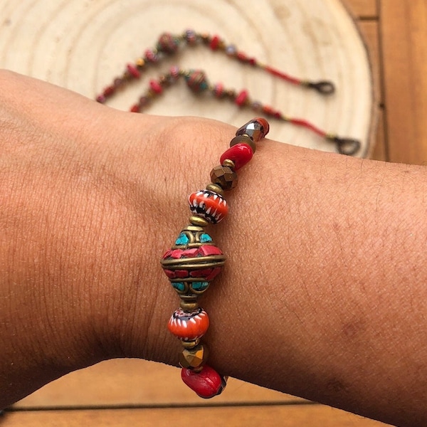 Roten Steinen Armband aus Nepalese Buddhist Tibetan Steinen