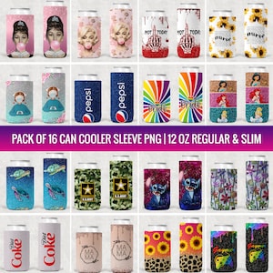 Refroidisseur de canette de 12 oz sublimation png | Lot de 16 modèles, sous-vêtements à bière, sous-cannettes, supports tronqués, modèle de refroidisseur de canettes, méga lot de glacières de canettes PNG