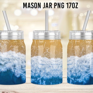 Beach Mason Jar Tumbler Sublimation Design Template, 17oz Jar Design to Sublimate Digital Instant Download PNG - Summer jar download
