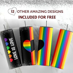 Love is love LGBT Tumbler Design | Sublimation Designs Downloads - Skinny 20oz tumbler PNG | Gay Pride Tumbler wrap design, 20 oz tumbler
