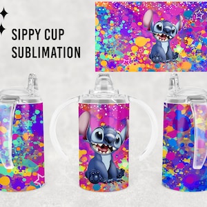Stitch Splash, kreskówka dla dzieci, 12 uncji, kubek niekapek, sublimacja, prosty kubek niekapek | pełne opakowanie kubka niekapka, cyfrowe pobieranie, zjeżdżalnia wodna