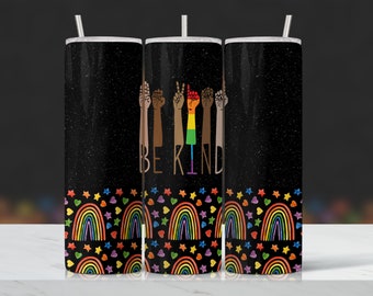 Be kind American sign language lgbt tumbler Sublimation Designs Downloads - 20 oz Skinny tumbler PNG, Pride Tumbler wrap design, lgbtq 2023