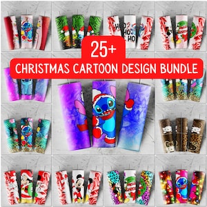 25 Stitch Micky anime cartoon Christmas Tumbler | 20oz chudy kubek sublimacyjny projekt do pobrania cyfrowego | Zestaw kreskówek świątecznych
