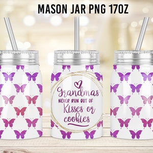 Grandma Kisses Mason Jar Tumbler Sublimation Design Template,17oz Jar Design to Sublimate Digital Instant Download PNG - Summer jar download