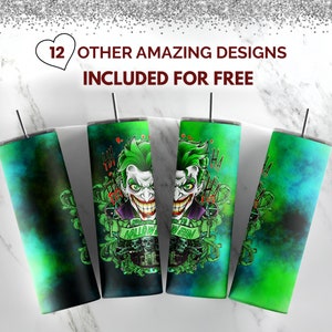 Horror 20 oz Skinny Tumbler Sublimation Designs, Halloween Tumbler PNG File Digital Download, joker horror character tumbler wrap png 2022