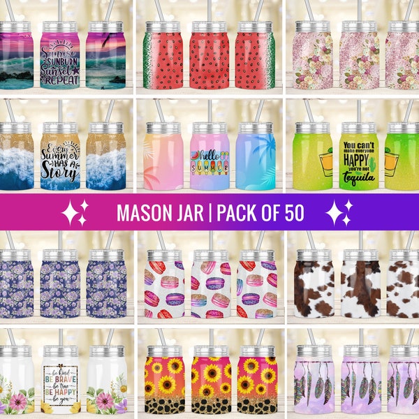 50 Mason jar Sublimation Designs , Ready to press jar wrap Designs, 17oz jar sublimation png , floral, anime, watercolor mason wrap download