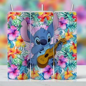 Projekt sublimacji kubka Stitch | 20oz chuda kreskówka z kubkiem | sublimacja kubka png do pobrania cyfrowego, akwarelowe kwiatowe opakowanie