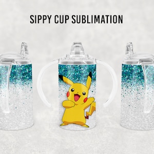 Teal Pokemon dla dzieci kreskówka 12oz Sippy Cup Sublimacja, Prosty Sippy Cup Sublimacja | Pełne Sippy Cup Wrap, Cyfrowe Pobieranie Waterslide