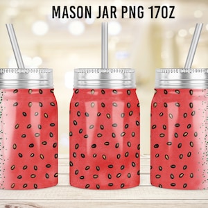 Watermelon Mason Jar Sublimation Design Template,17oz Jar Design to Sublimate Digital Instant Download Summer Mason wrap png download