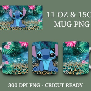 Stitch Color Anime Cartoon Kaffeetasse Wrap Sublimationsentwürfe Download, Cricut Mug Press Design, 11 oz & 15 oz Kinder Cartoon Becher Design png
