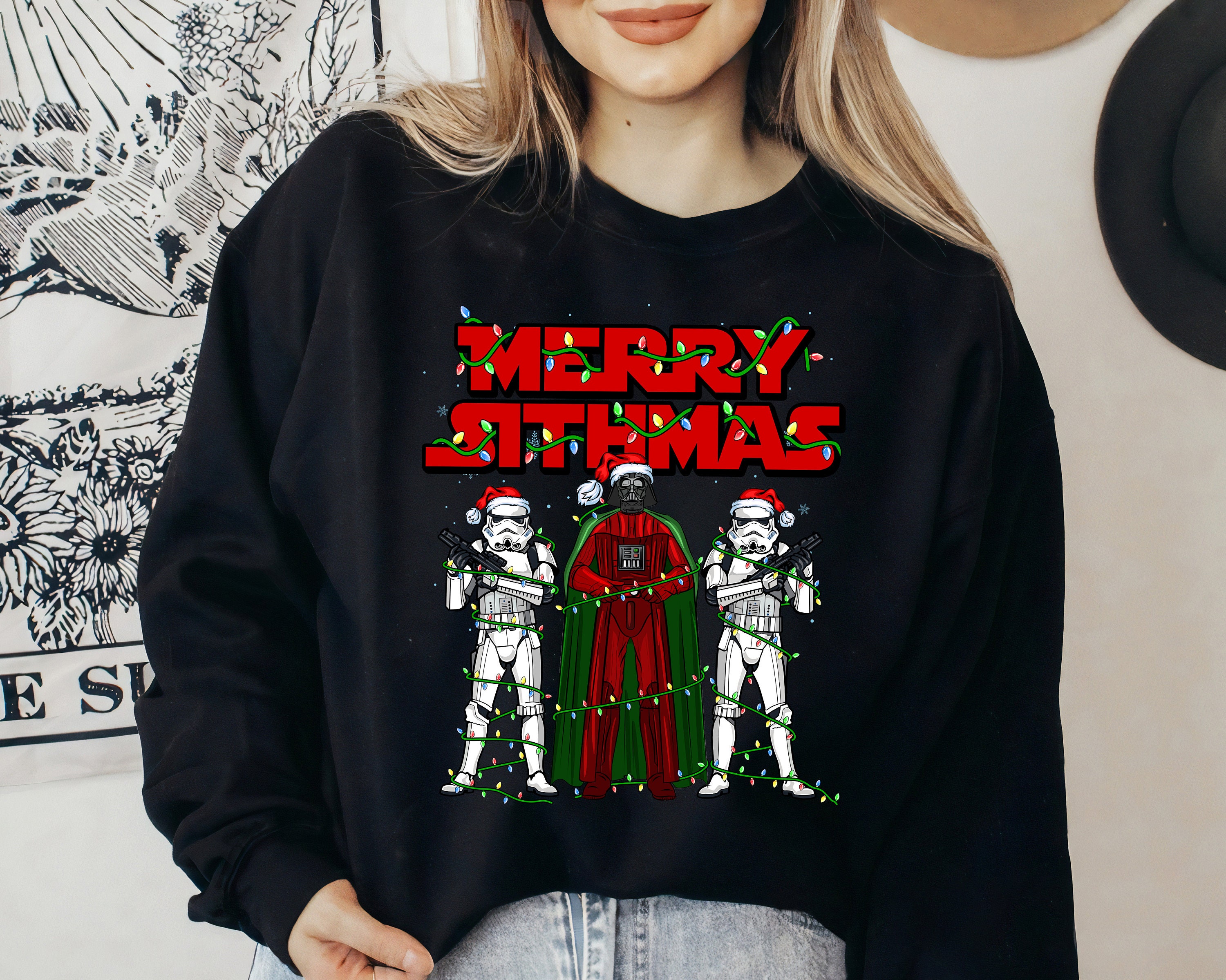 Discover Star Wars Christmas Merry Sithmas Sweatshirt, Darth Vader Stormtrooper Christmas Lights