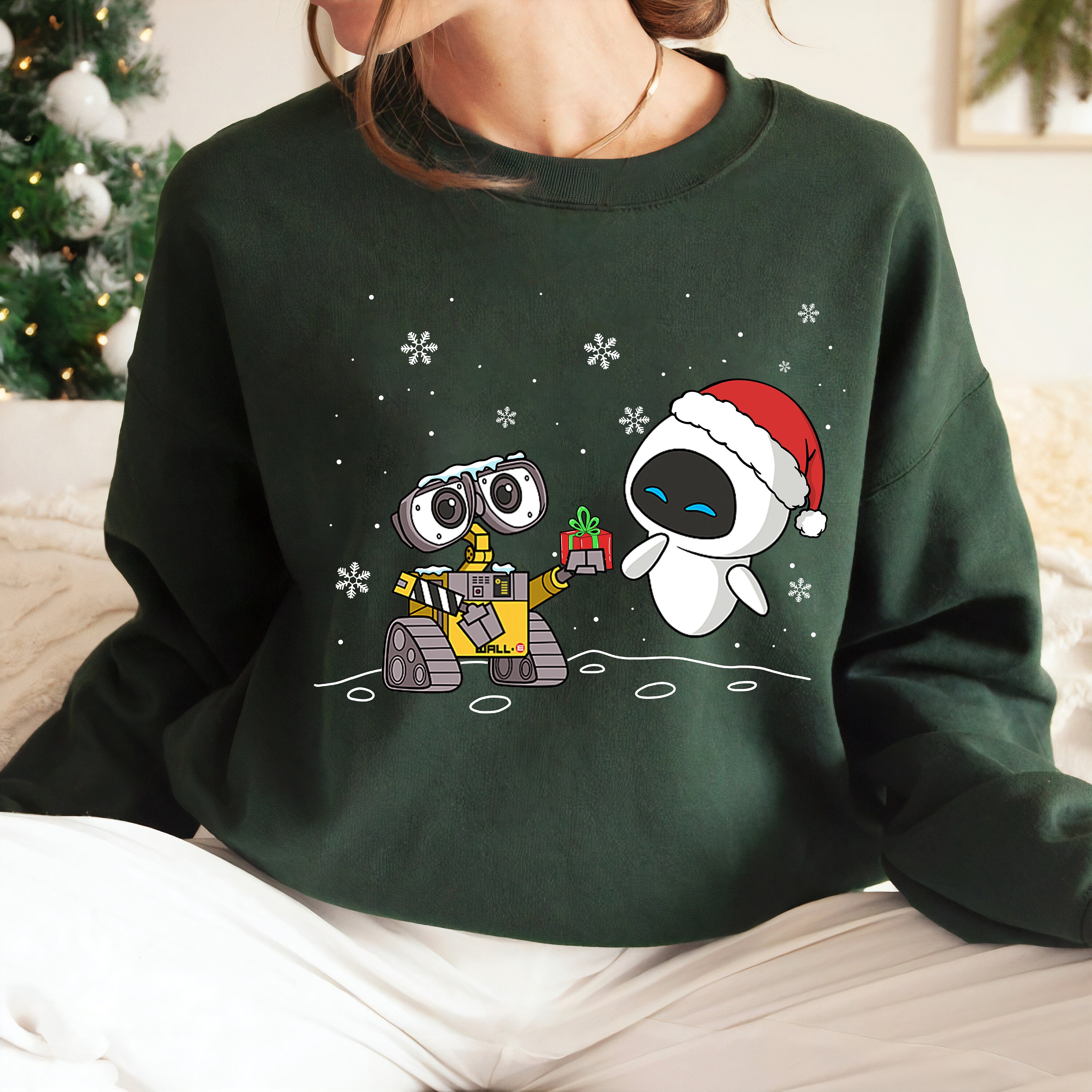 Disney WallE and Eve Christmas Lights Sweatshirt, Santa Eve Sweatshirt