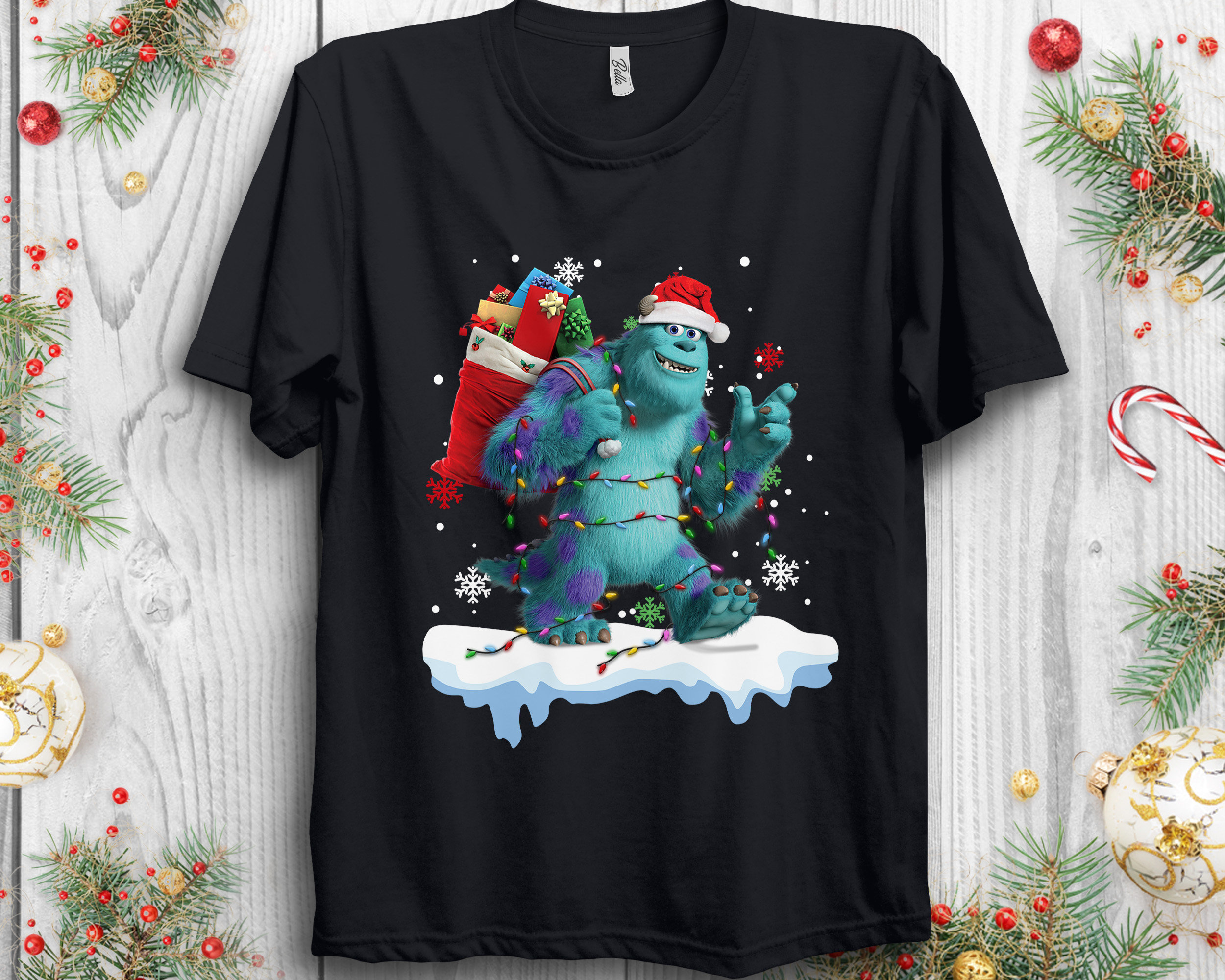 Discover Maglietta T-Shirt Disney Monster Inc Monsters University Santa Sulley Chirtsmas Light Uomo Donna Bambini