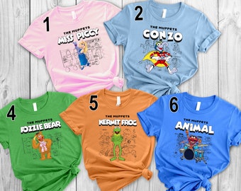 Disney The Muppets Kermit Frog Fozzie Bear Miss Piggy Gonzo Animal Sketch Portrait Unisex T-shirt Kid Tee Adult Shirt Hoodie Sweatshirt