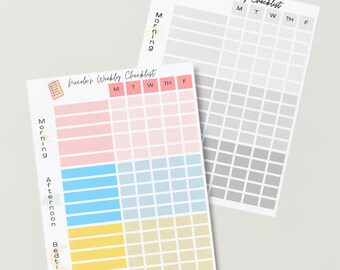 Lista de verificación semanal imprimible en blanco para niños o adultos_Lista de verificación de rutina diaria_DESCARGA DIGITAL
