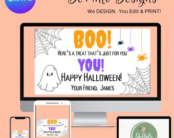 Boo Aquí hay un regalo solo para ti Etiqueta de regalo de Halloween Plantilla de descarga digital editable Regalo de clase