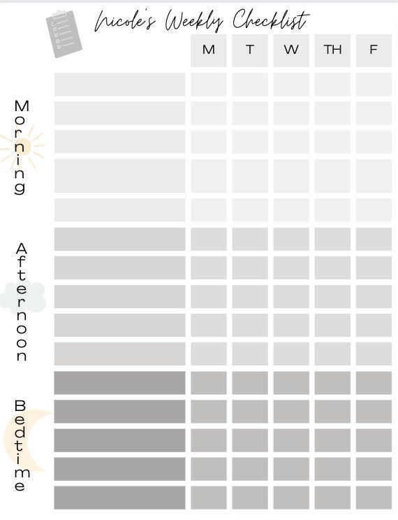 Blank Printable Weekly Checklist for Kids or Adults_daily Routine ...