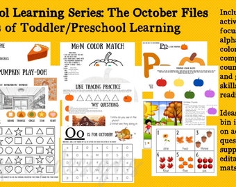 Serie de Aprendizaje Preescolar: Archivos de Octubre, Edades 3, 4 años, 5 años, Actividades imprimibles para hacer con niños en casa, Actividades de Halloween