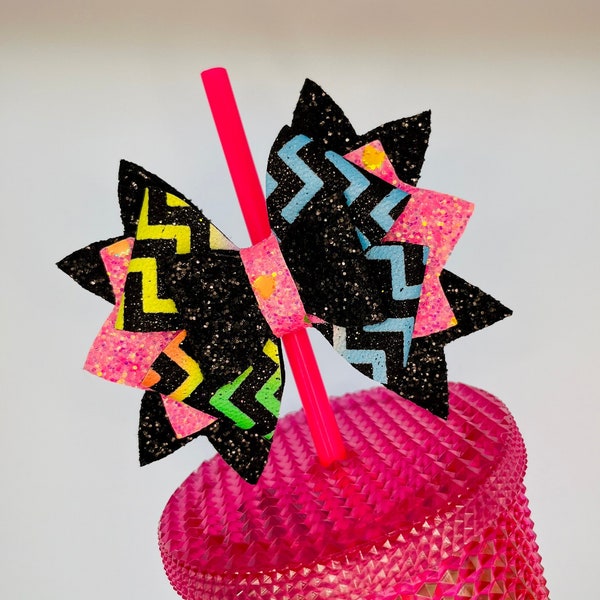 Neon Straw Topper Bow for Stanley Cup, Starbucks Tumbler - Neon Pink Stanley Cup Accessories - Stanley Straw Topper - Electric Pink, Yellow