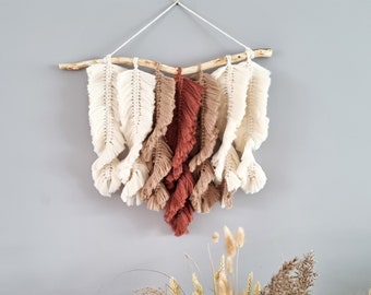 Colgante de pared de Macrame, cabecera de plumas de macramé de palo de madera boho, decoración de pared de Boho sobre la cama, decoración del hogar, decoración de guardería