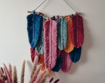 Plumas de macramé, Colgante de pared de macramé grande, Colgante de pared de hojas de Macrame, Decoración de pared de vivero, Colgante de pared de macramé moderno, Hojas de Macrame,