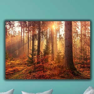 Alberi della foresta di fantasia autunnale, arte murale su tela con poster della foresta magica, decorazione da parete su tela della foresta autunnale, foresta mistica, decorazione del soggiorno