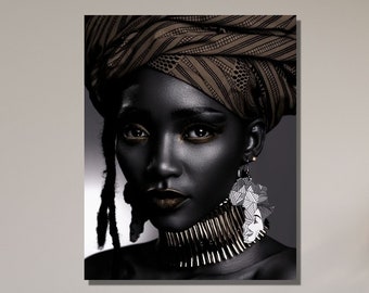African Woman Canvas Print,African Woman Wall Art,African American Home Decor,African Luxury Wall Art Decor,Black Woman Make Up Home Decor