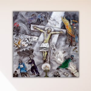 Poster/tela da parete con crocifissione bianca di Marc Chagall, stampa della crocifissione bianca, stampe riprodotte, stampa artistica dell'espressionismo, decorazione da parete per la chiesa